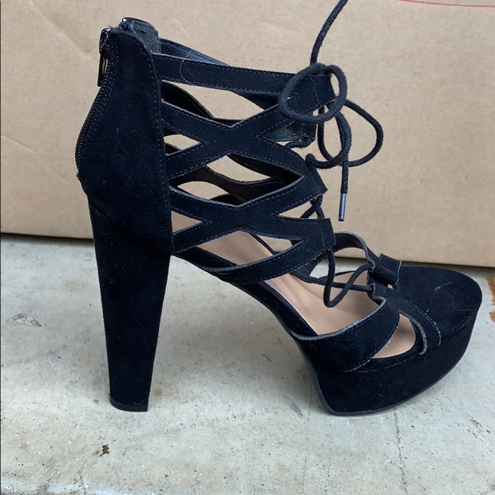 Lace up black heels